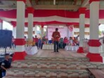 Bupati Ir Limi Mokodompit MM ketika menyampaikan sambutan pada Festival Mongulipot di Desa Mopait Kecamatan Lolayan.